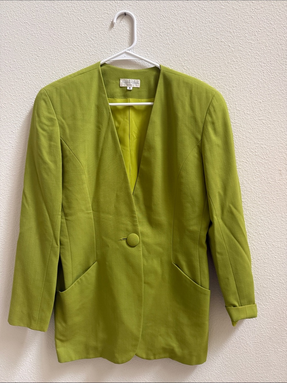 Ann Taylor Vintage Y2K Chartreuse Green Linen Blend Longline Blazer Size 4